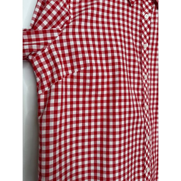 Talbots red gingham button-down shirt blouse holiday preppy size large - Picture 12 of 13